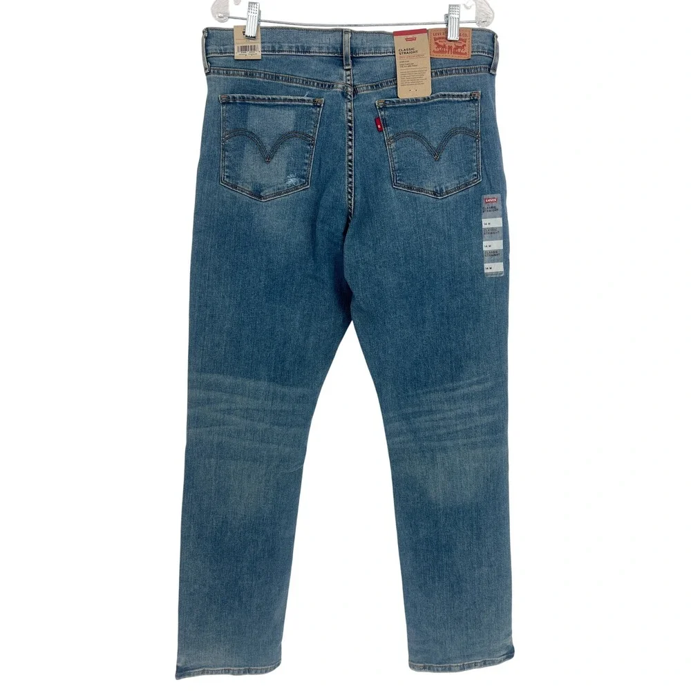 Levi's Classic Straight Jeans Womens 14 Blue NWT Distressed Mid Rise Stretch 14M